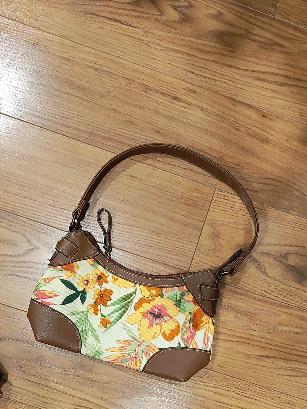 Falls Creek Brown Floral Shoulder Bag with Yellow & Orange Accents